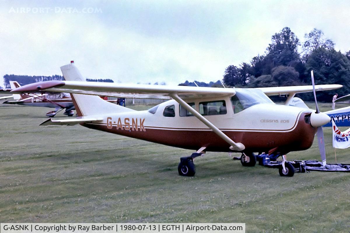 G-ASNK, 1963 Cessna 210B C/N 205-0400, Cessna 205 [205-0400] Old Warden~G 13/07/1980. From a slide.