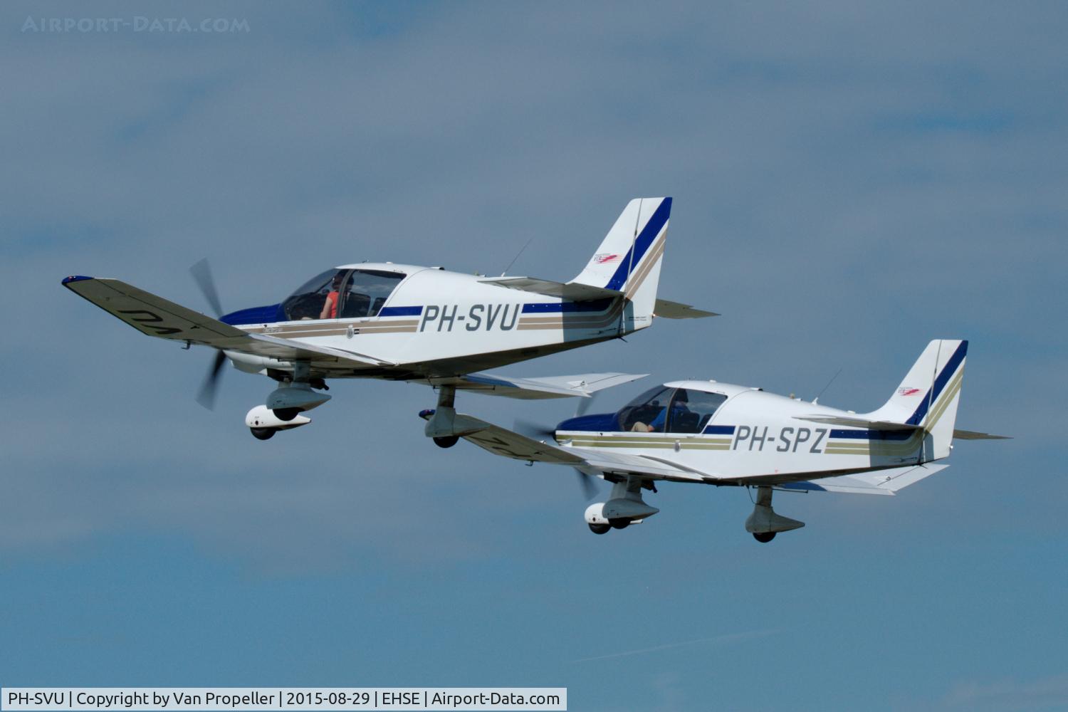 PH-SVU, 2007 Robin DR-400 Ecoflyer 2.0 C/N 2623, Robin DR400-140B taking off together with PH-SPZ from Breda airport (Seppe) in the Netherlands.