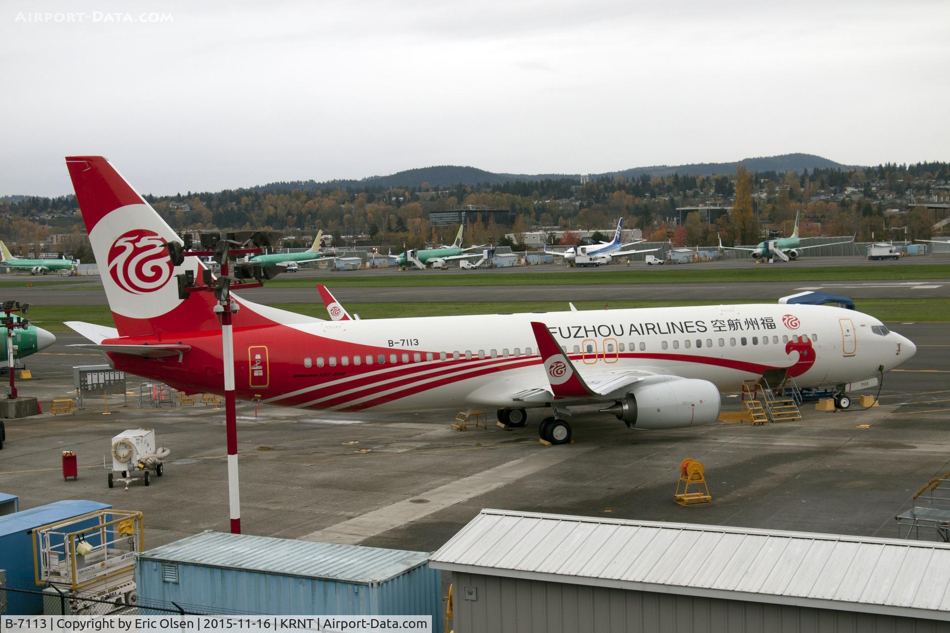 B-7113, 2015 Boeing 737-84P C/N 61322, Fuzhou Airlines, parent company is Hainan Airlines, at the Renton Airport.