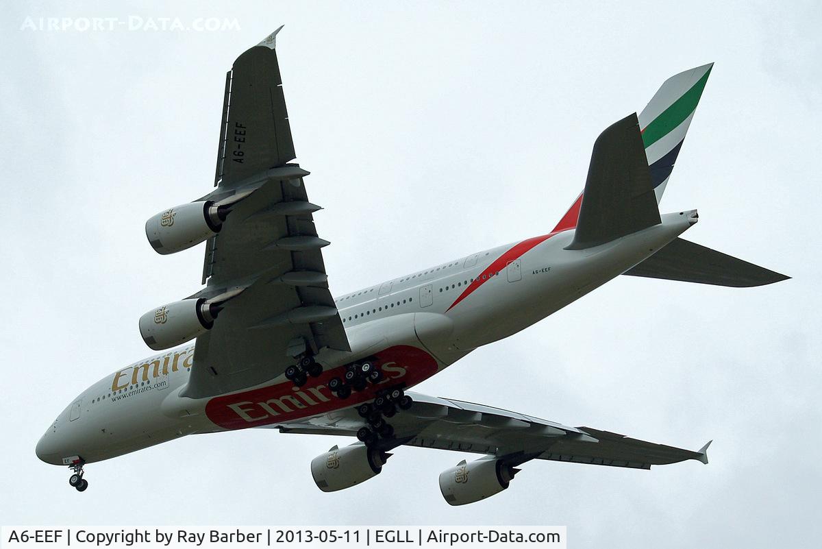 A6-EEF, 2012 Airbus A380-861 C/N 113, Airbus A380-861 [113] (Emirates Airlines) Home~G 11/05/2013. On approach 27R.