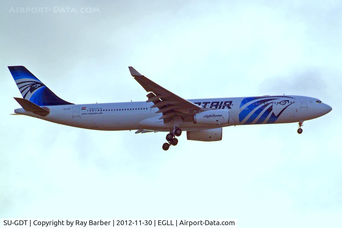 SU-GDT, 2011 Airbus A330-343X C/N 1230, Airbus A330-343E [1230] (EgyptAir) Home~G 30/11/2012. On approach 27L.