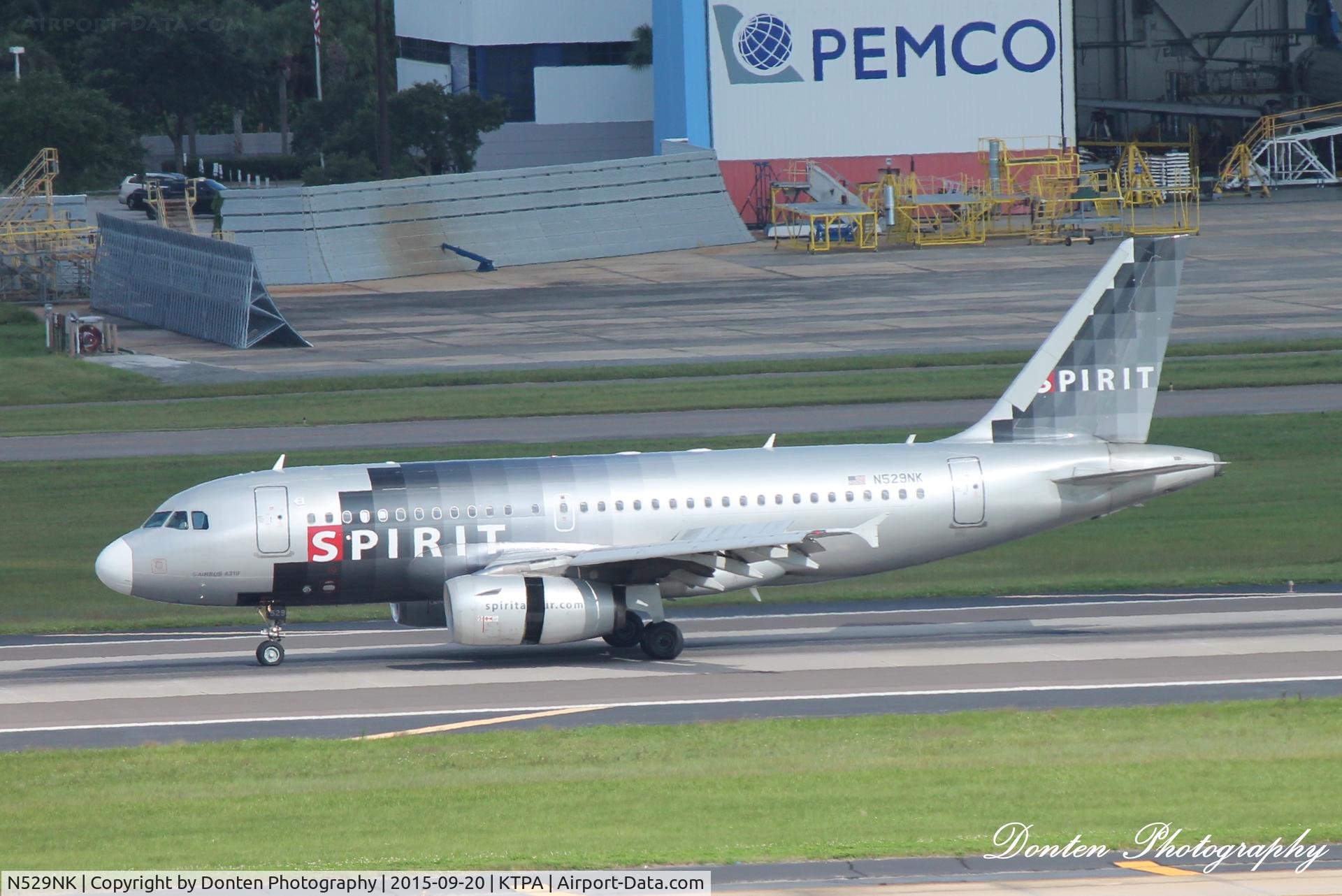N529NK, 2007 Airbus A319-132 C/N 3007, Spirit Flight 177 (N529NK) arrives at Tampa International Airport following flight from Cleveland-Hopkins International Airport