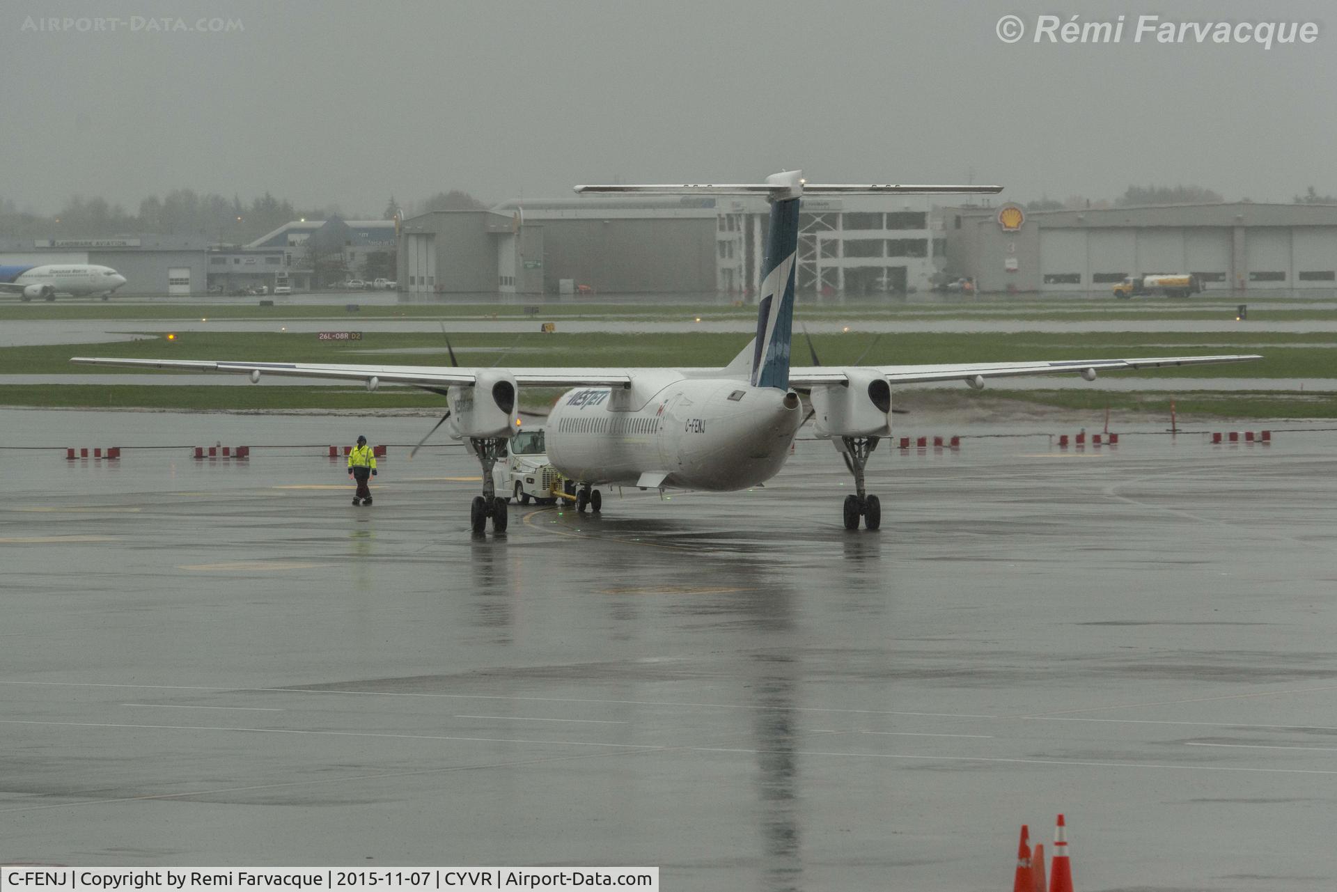 C-FENJ, 2015 De Havilland Canada DHC-8-402Q Dash 8 C/N 4496, Pushing back for departure