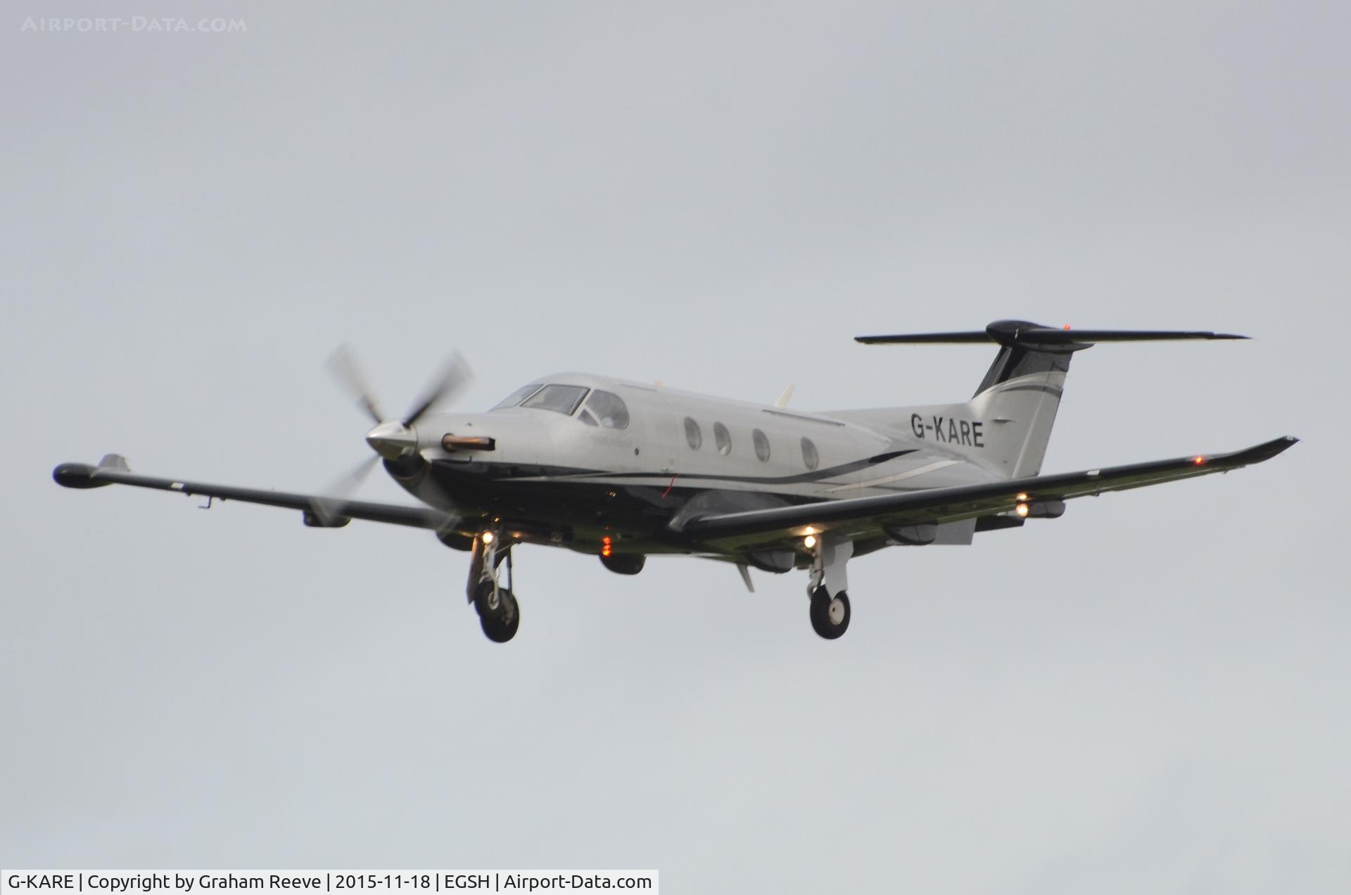 G-KARE, 2011 Pilatus PC-12/47E C/N 1257, About to land at Norwich.