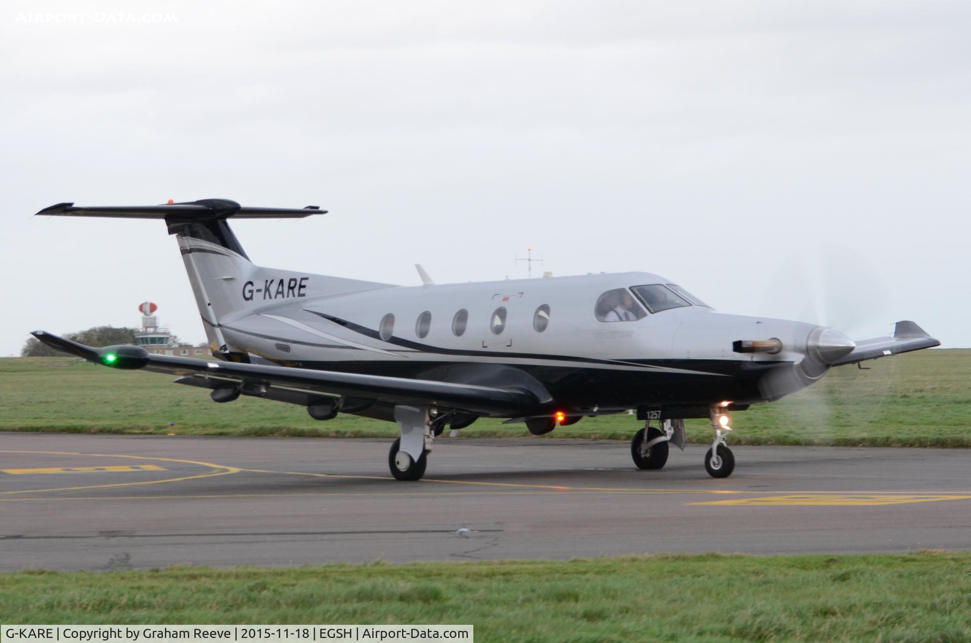 G-KARE, 2011 Pilatus PC-12/47E C/N 1257, About to depart from Norwich.