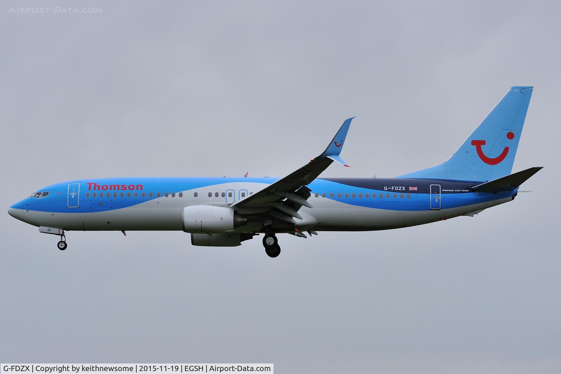 G-FDZX, 2011 Boeing 737-8K5 C/N 37258, Arriving from Tenerife.
