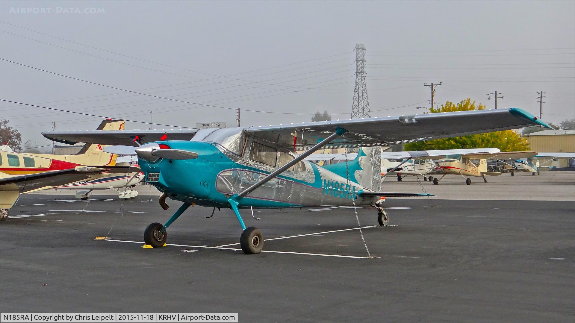 N185RA, Cessna 185 Skywagon C/N 185-1209, Colorado-based Cessna 185 sitting on the Aerodynamic visitor's ramp at Reid Hillview Airport, San Jose, CA.