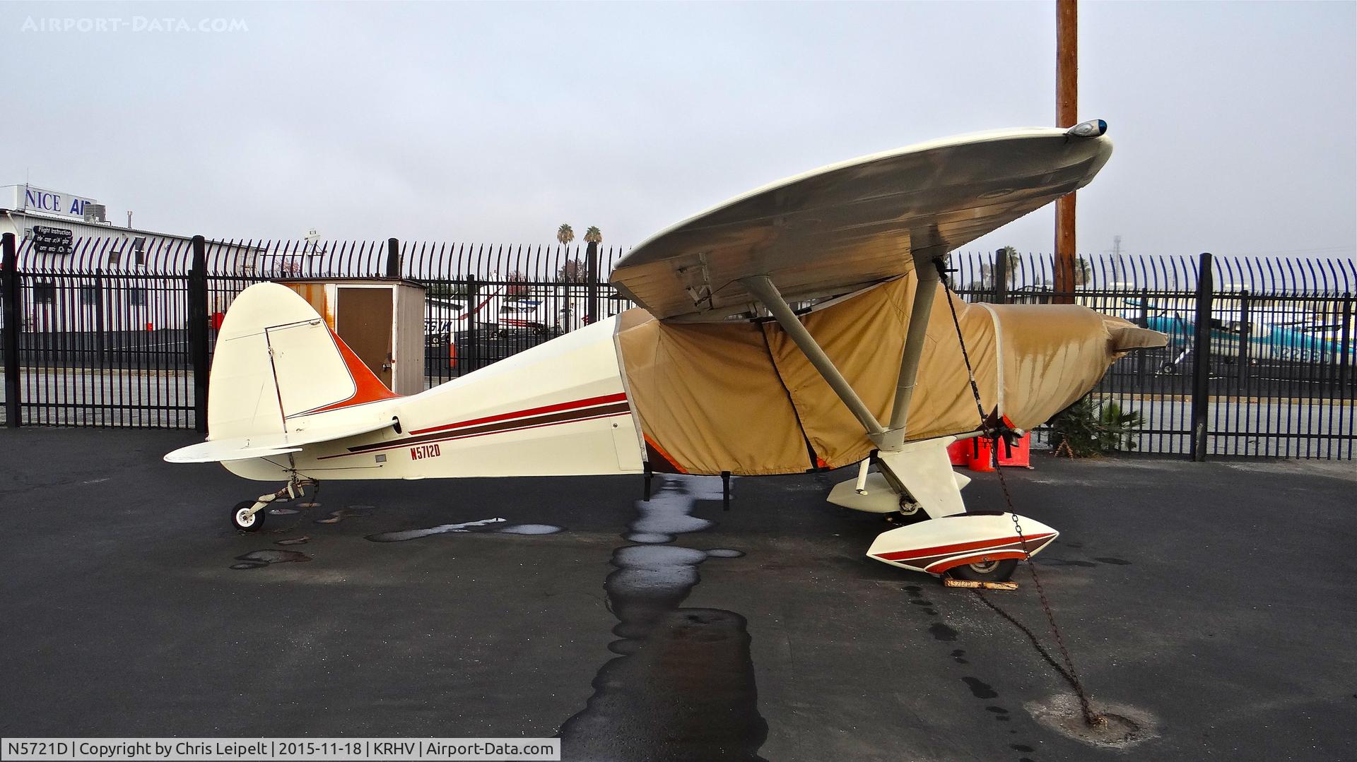 N5721D, 1956 Piper PA-22-150 C/N 22-4419, South Dakota-based 1956 Piper PA-22-150 sitting on the AeroDynamic ramp at Reid Hillview Airport, San Jose, CA. FAA says it's registration expired in 2011..