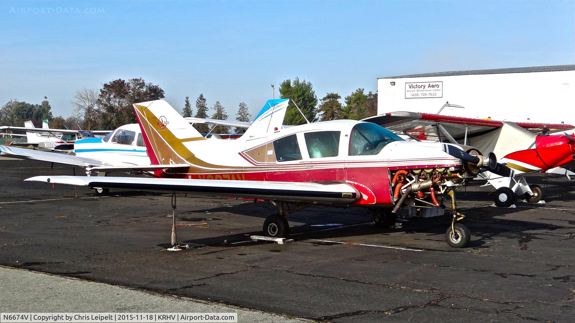 N6674V, 1967 Bellanca 17-30 C/N 30048, Locally-based 1967 Bellanca Viking sitting at its tie down in bright sunshine at Reid Hillview Airport, San Jose, CA.