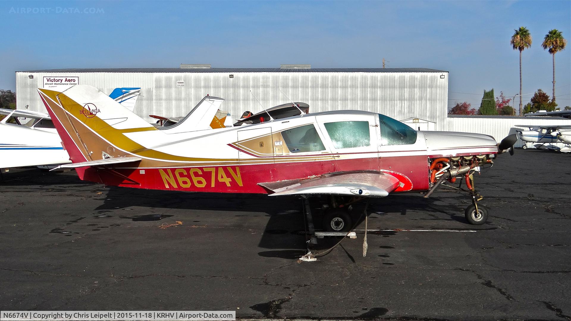 N6674V, 1967 Bellanca 17-30 C/N 30048, Locally-based 1967 Bellanca Viking sitting at its tie down in bright sunshine at Reid Hillview Airport, San Jose, CA.