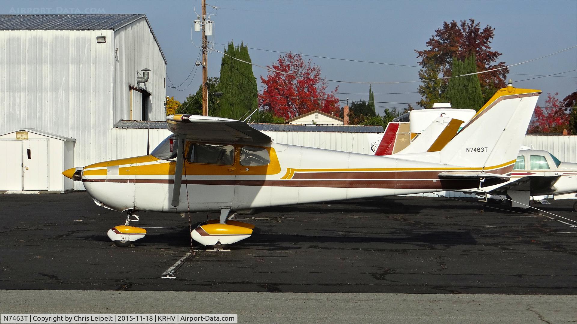 N7463T, 1959 Cessna 172A C/N 47063, Locally-based 1959 Cessna 172A sitting at its tie down at Reid Hillview Airport, San Jose, CA.