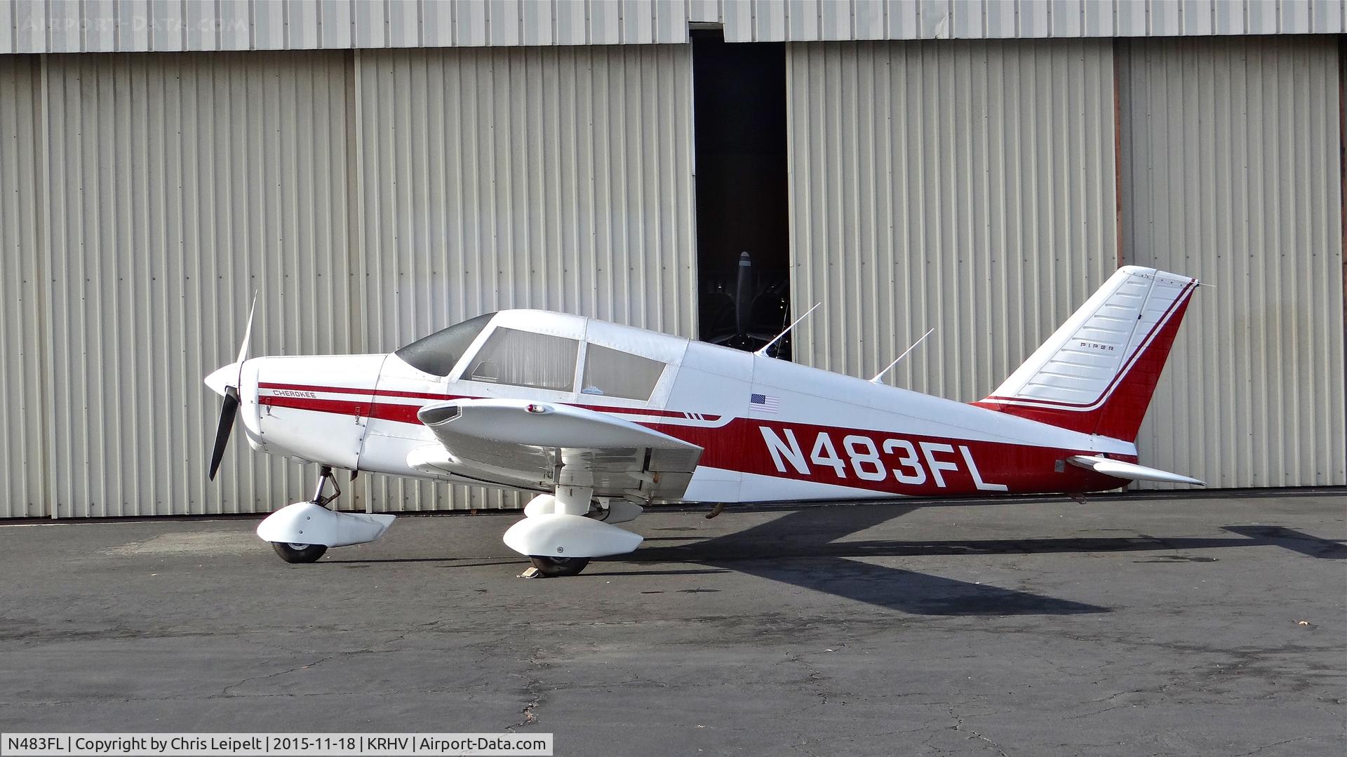 N483FL, 1971 Piper PA-28-140 C/N 28-7125291, Kansas-based 1971 Piper PA-28-140 parked in front of the Aerial Avionics hangar for maintenance at Reid Hillview Airport, San Jose, CA.