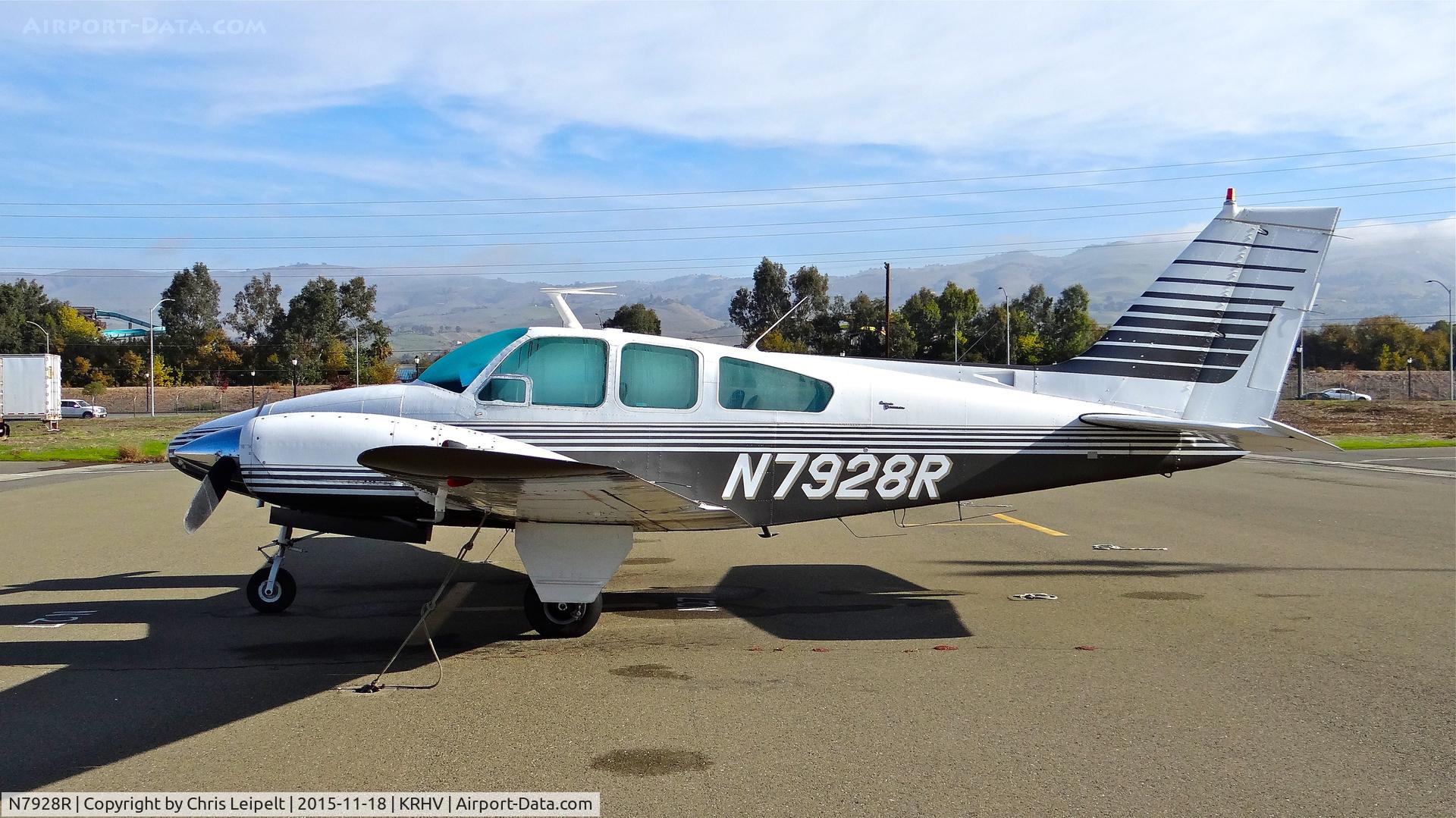 N7928R, 1969 Beech 95-B55 (T42A) Baron C/N TC-1225, Locally-based 1969 Beechcraft Baron 55 parked at the south tie downs at Reid Hillview Airport, San Jose, CA.