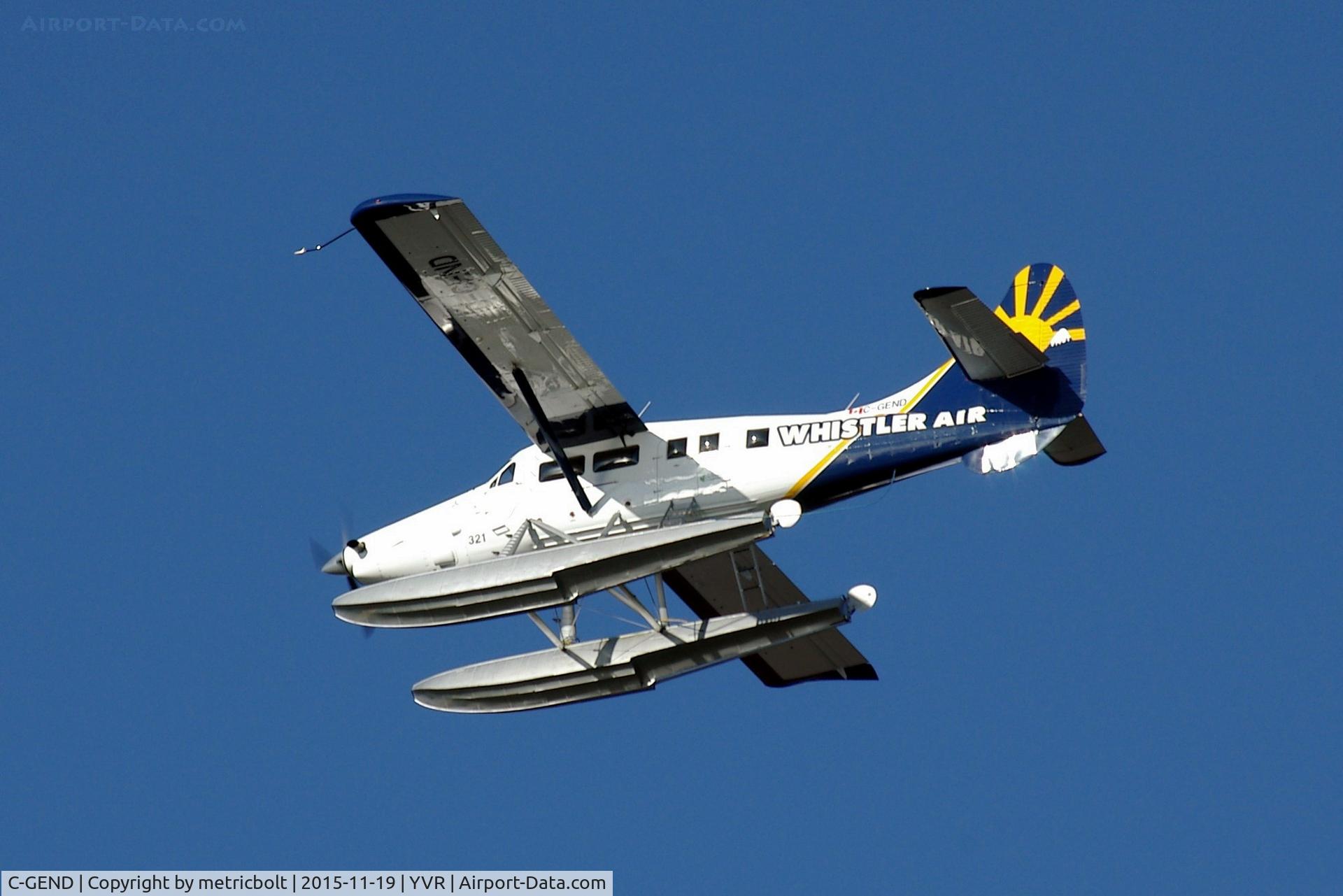 C-GEND, 1960 De Havilland Canada DHC-3 Otter C/N 371, Now in Harbour Air style livery.
Take off from the Fraser River.
