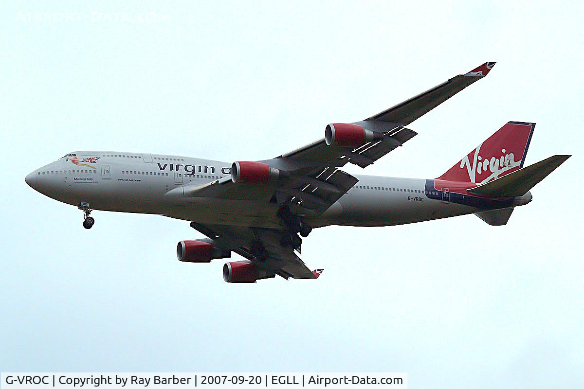 G-VROC, 2003 Boeing 747-41R C/N 32746, Boeing 747-41R [32746] (Virgin Atlantic) Heathrow~G 20/09/2007. On finals 27L earlier scheme.