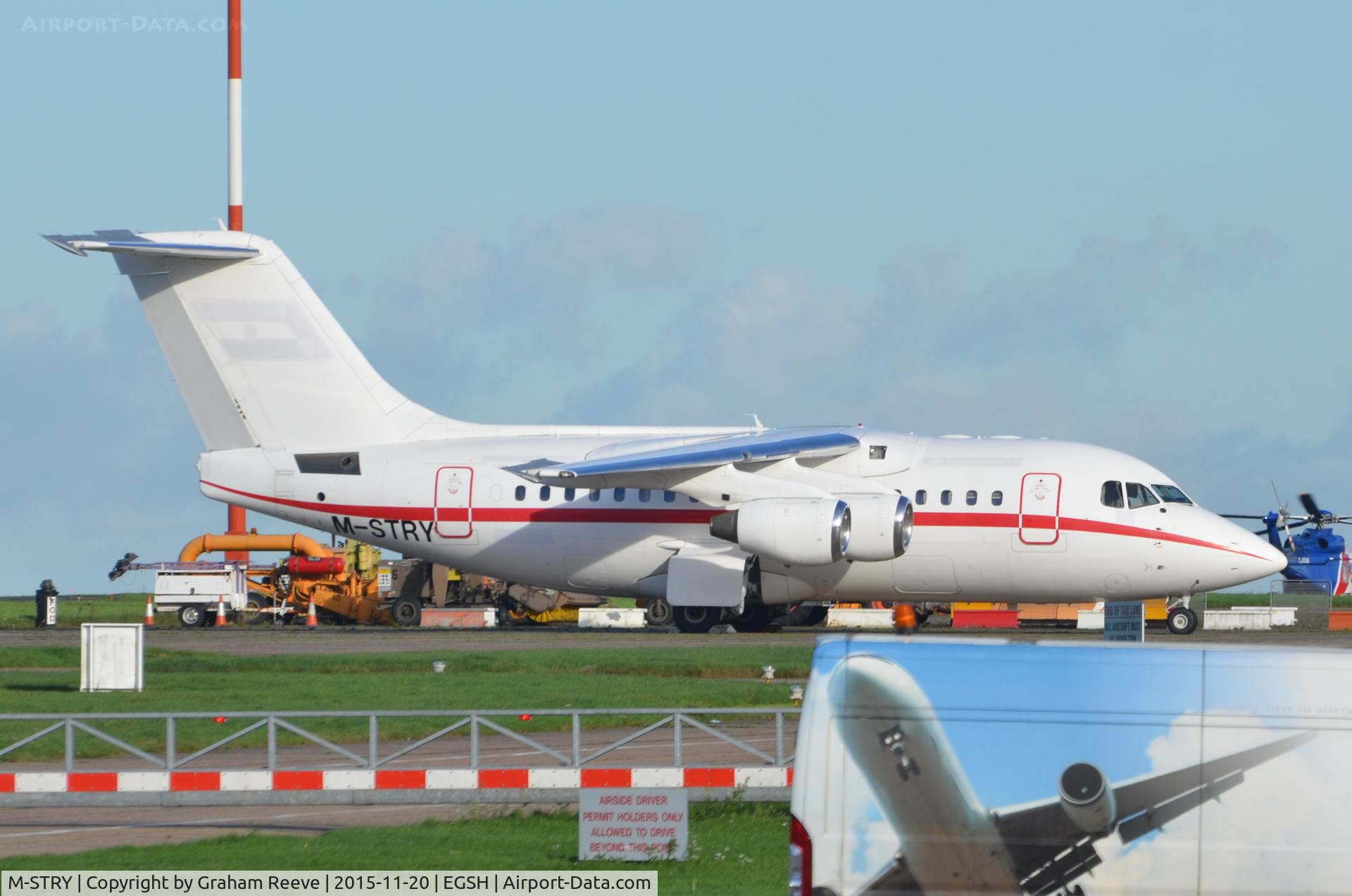 M-STRY, 1995 British Aerospace Avro 146-RJ70 C/N E1267, Parked at Norwich.