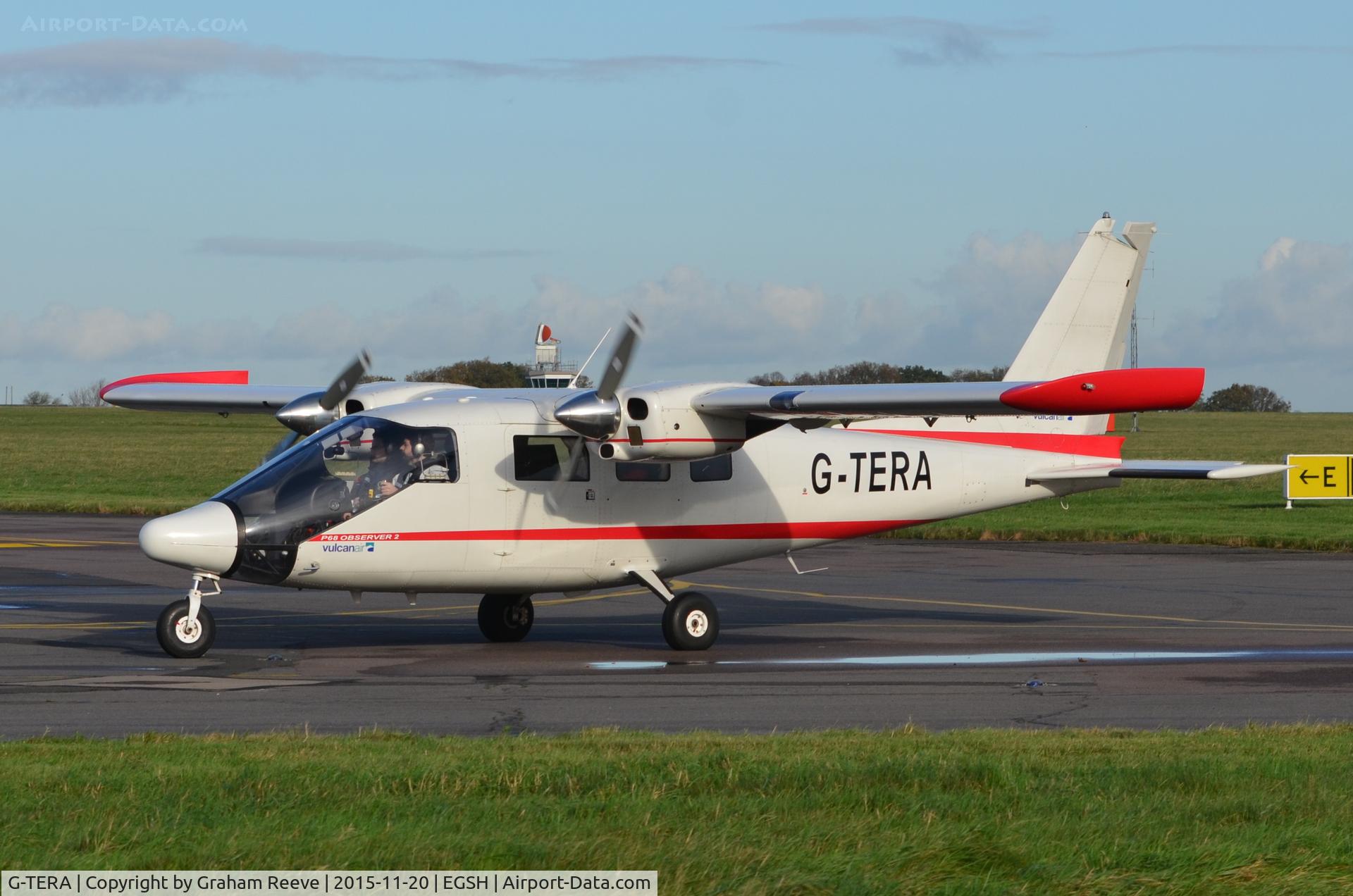 G-TERA, 2007 Vulcanair P-68 Observer 2 C/N 433-29 OB2, Just landed at Norwich.