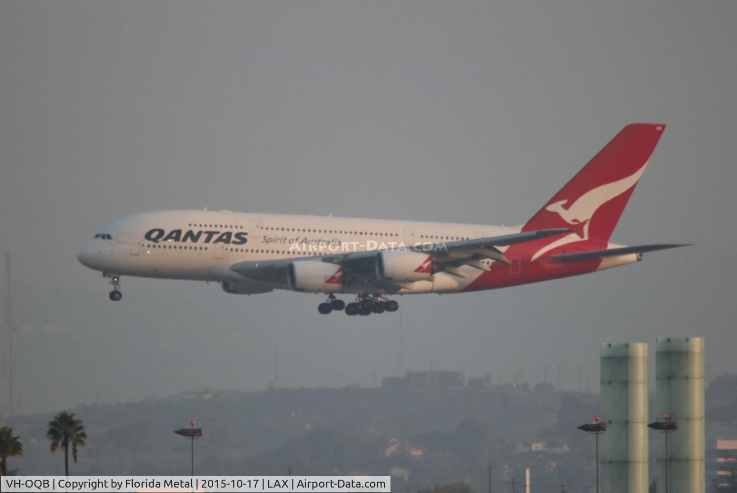 VH-OQB, 2008 Airbus A380-842 C/N 015, Qantas A380 shot from the Embassy Suites LAX South