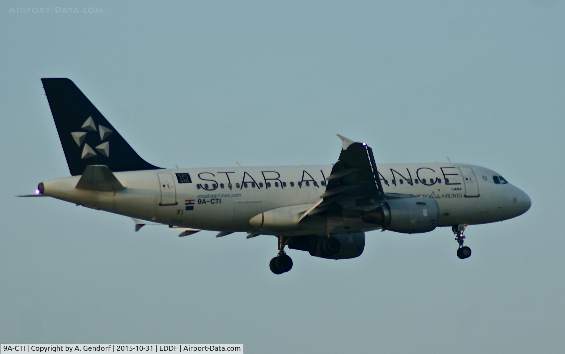 9A-CTI, 1999 Airbus A319-112 C/N 1029, Croatia Airlines (Star Alliance cs.), is here landing at Frankfurt Rhein/Main(EDDF)