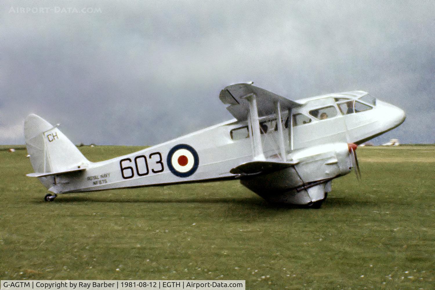 G-AGTM, 1944 De Havilland DH-89A Dominie/Dragon Rapide C/N 6746, De Havilland DH.89A Dragon Rapide [6746] Old Warden~G 12/07/1981. From a slide. Wearing former marks of NF875