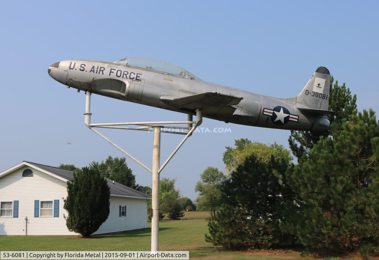53-6081, 1953 Lockheed T-33A Shooting Star C/N 580-9702, T-33A on a post at American Legion Rosebush Michigan