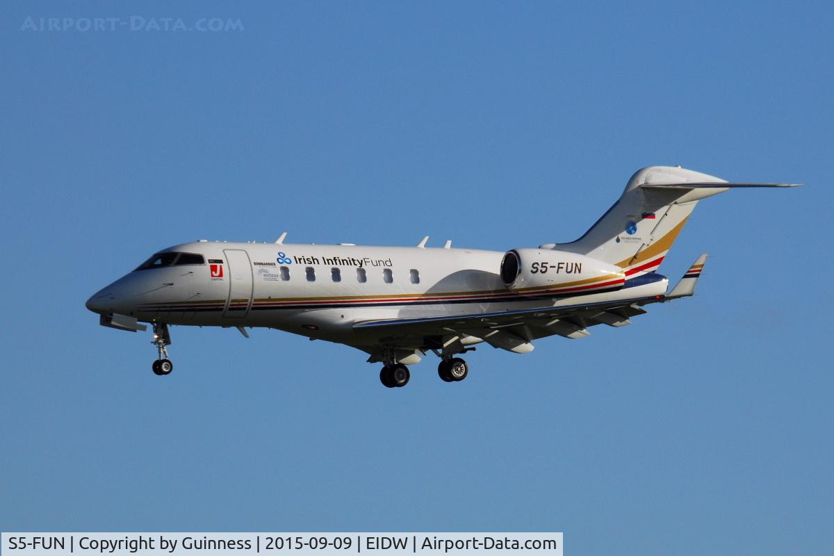 S5-FUN, 2013 Bombardier Challenger 300 (BD-100-1A10) C/N 20401, landing at Dublin and now wearing 