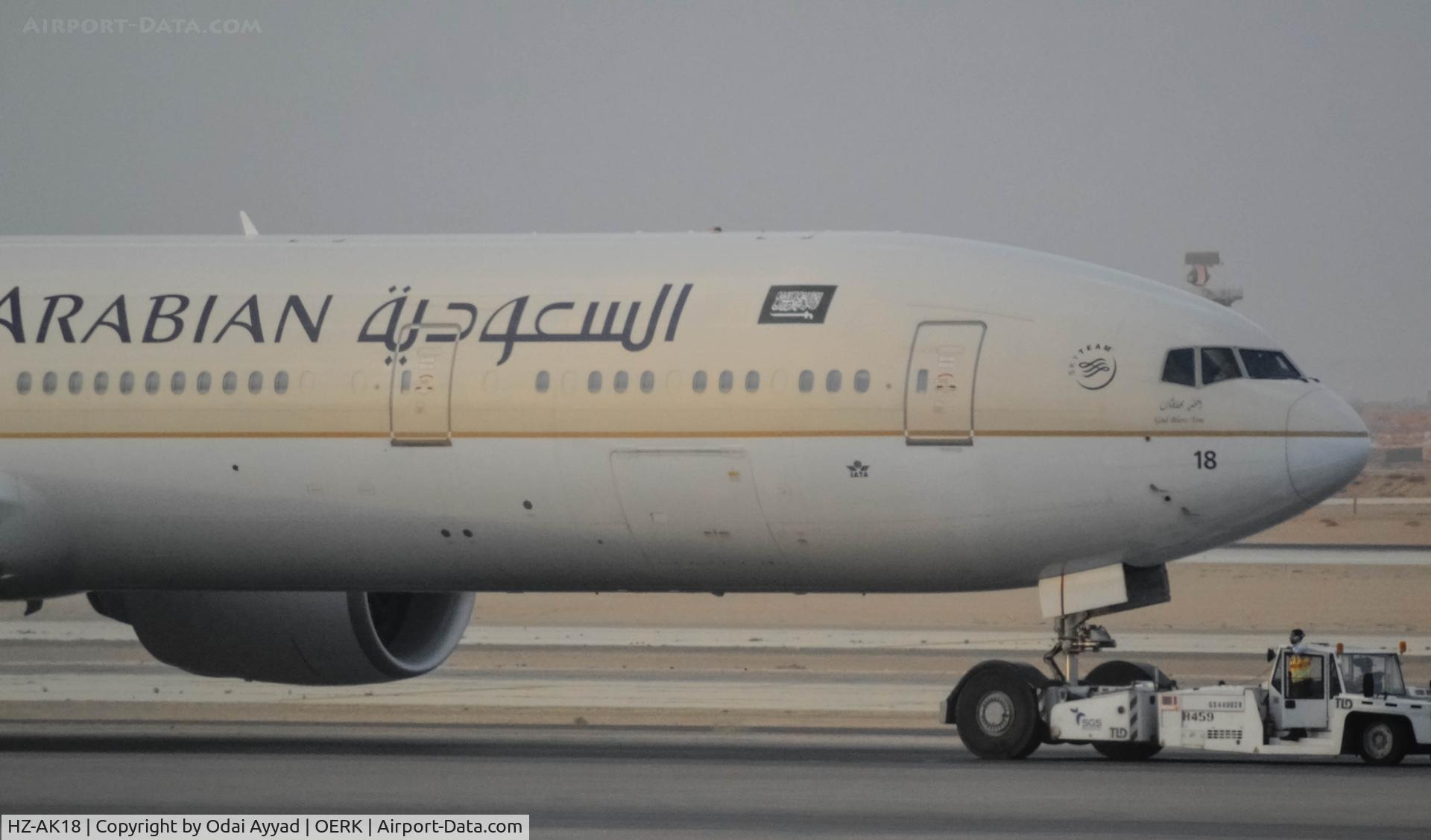 HZ-AK18, 2013 Boeing 777-368/ER C/N 41055, HZ-AK18 getting pushed back for another long flight in OERK