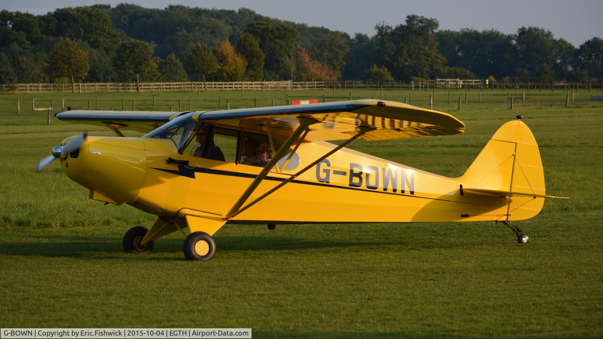G-BOWN, 1947 Piper PA-12 Super Cruiser C/N 12-1912, 1. G-BOWN preparing to depart The Shuttleworth 'Uncovered' Airshow (Finale,) Oct. 2015.