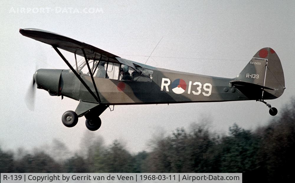 R-139, 1954 Piper L-21B Super Cub (PA-18-135) C/N 18-3829, The 54-2429 taking off at Ermelo LAS, having its skin repaired at several places