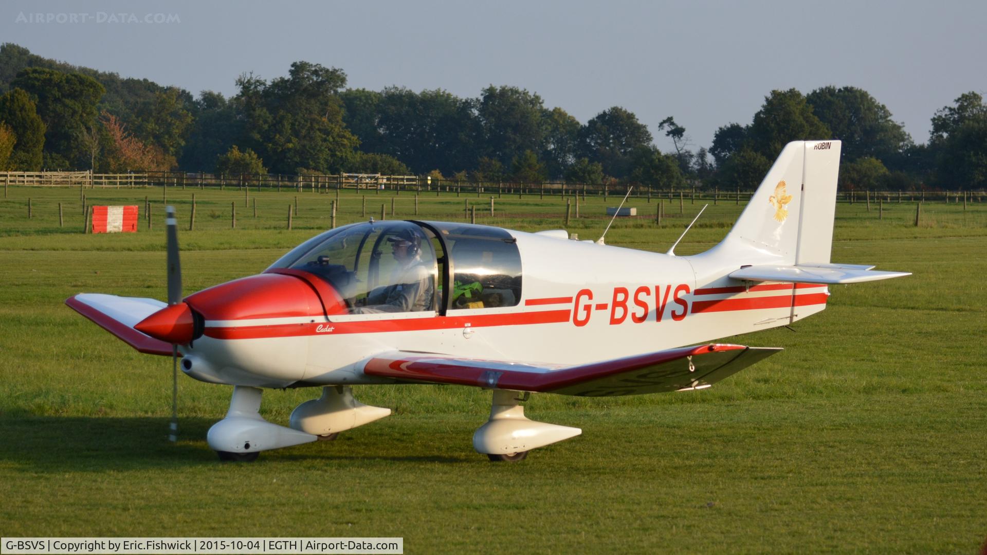 G-BSVS, 1990 Robin DR-400-100 Cadet Cadet C/N 2017, 1.  G-BSVS preparing to depart The Shuttleworth 'Uncovered' Airshow (Finale,) Oct. 2015.