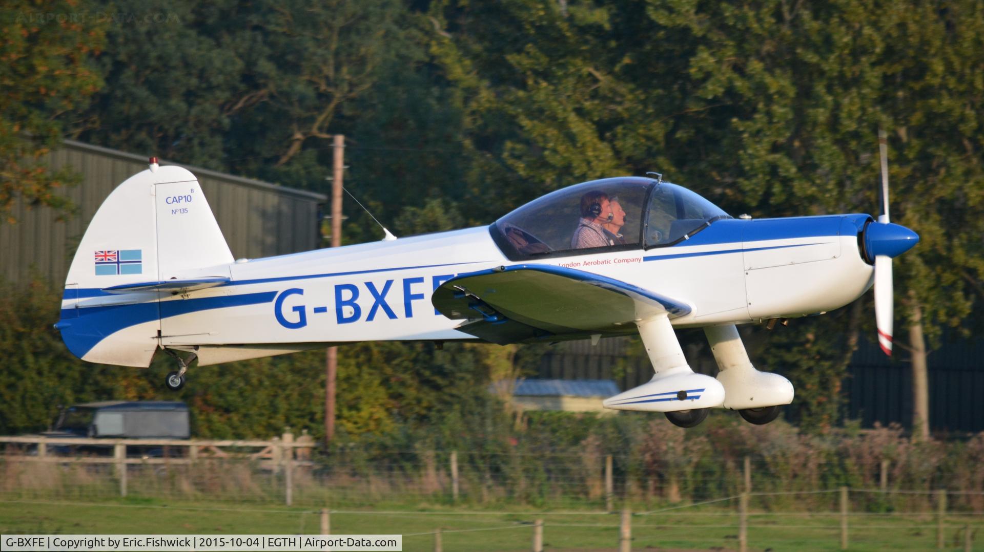 G-BXFE, 1981 Mudry CAP-10B C/N 135, 42. G-BXFE departing The Shuttleworth 'Uncovered' Airshow (Finale,) Oct. 2015.