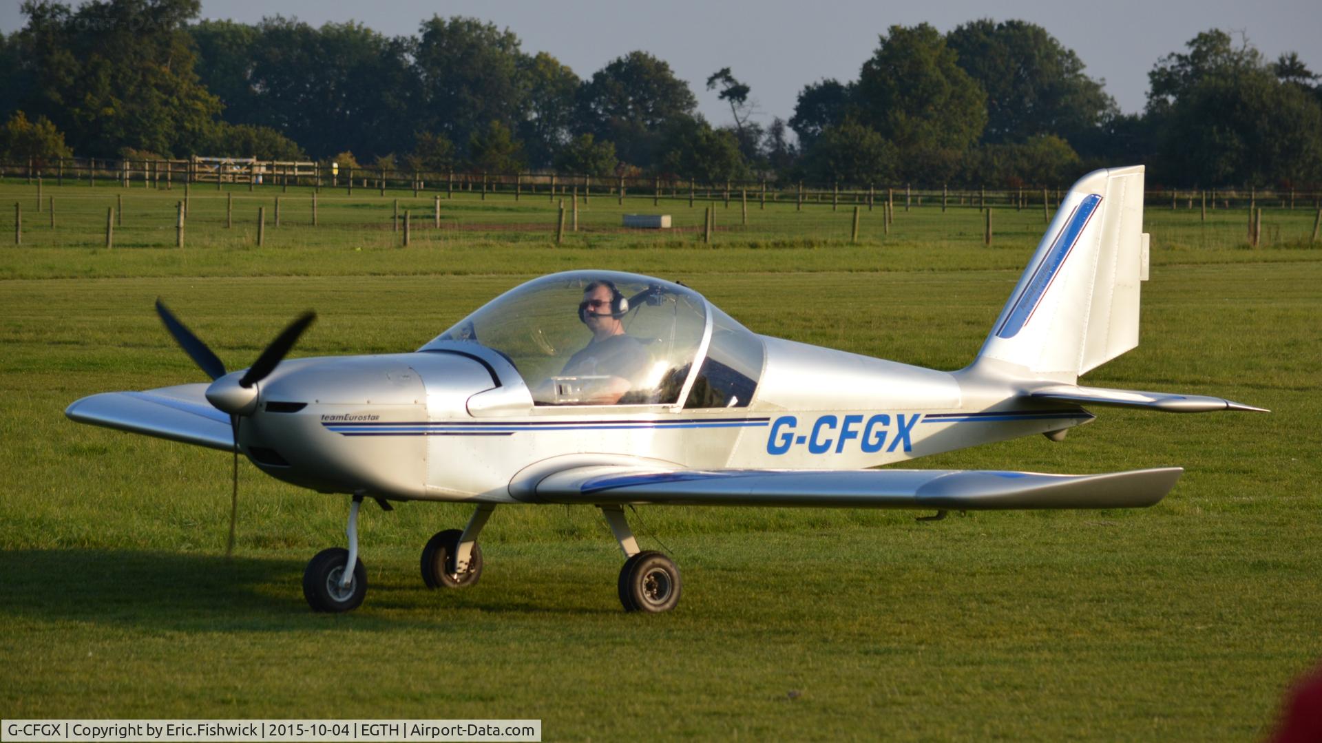 G-CFGX, 2008 Cosmik EV-97 TeamEurostar UK C/N 3212, 3. G-CGFX preparing to depart The Shuttleworth 'Uncovered' Airshow (Finale,) Oct. 2015.
