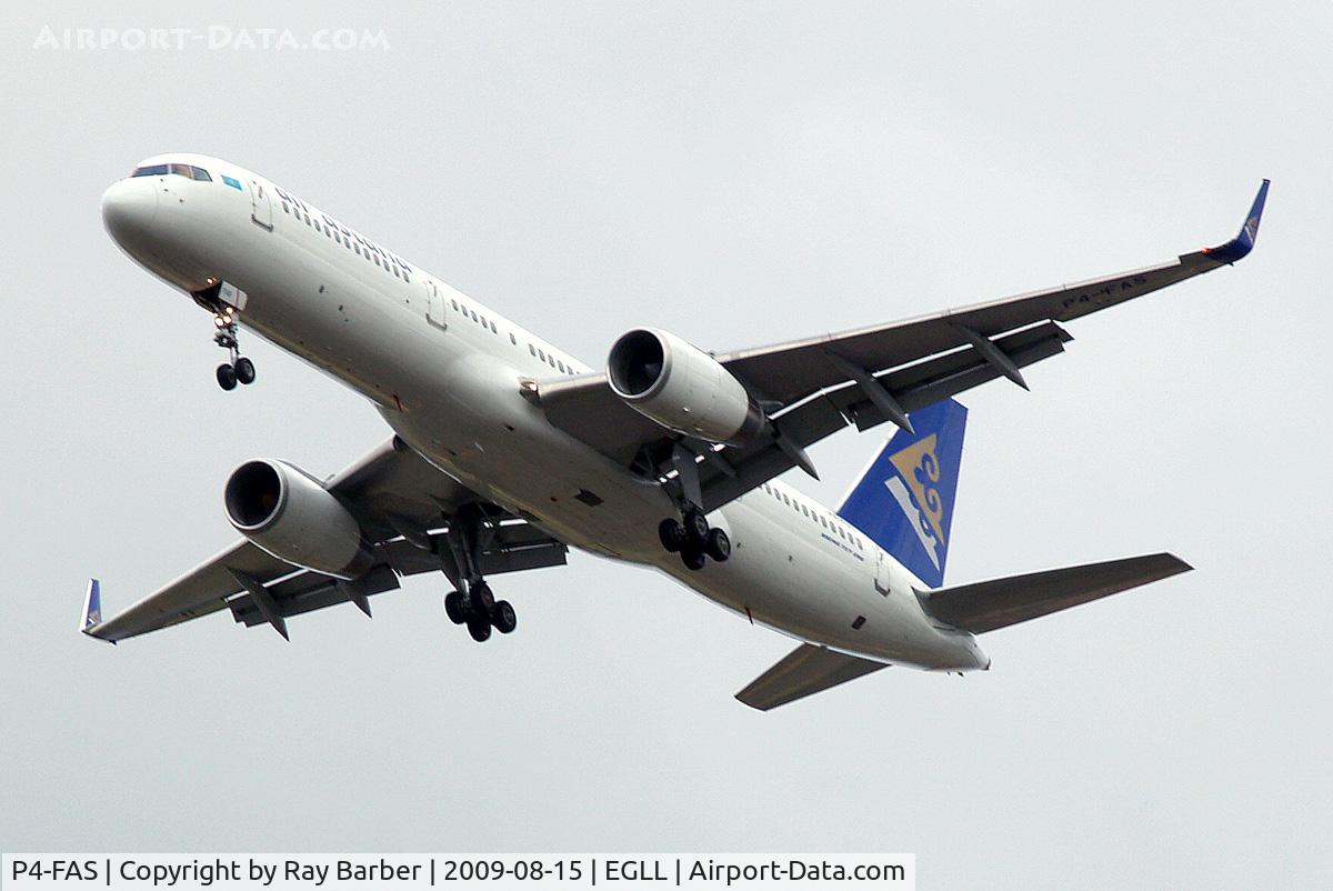 P4-FAS, 1998 Boeing 757-2G5 C/N 29489, Boeing 757-2G5 [29489] (Air Astana) Home~G 15/08/2009. On approach 27R.
