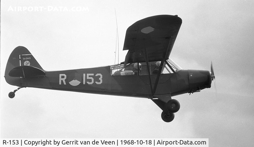 R-153, 1954 Piper L-21B Super Cub (PA-18-135) C/N 18-3843, here still flying with Grasshopper 299Sq badge at Ermelo LAS