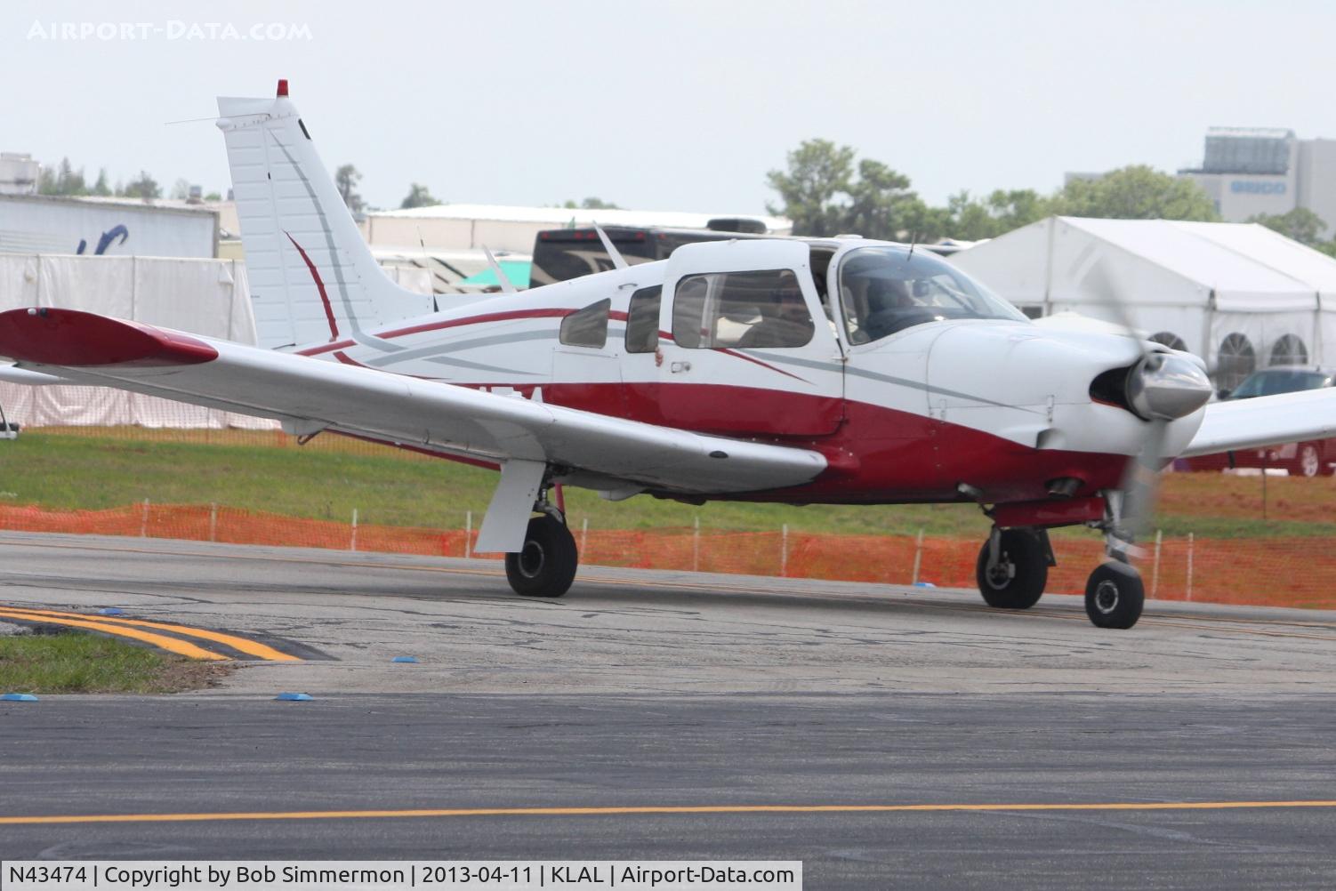 N43474, 1974 Piper PA-28R-200 Cherokee Arrow C/N 28R-7435273, Departing Lakeland, FL during Sun N Fun 2013