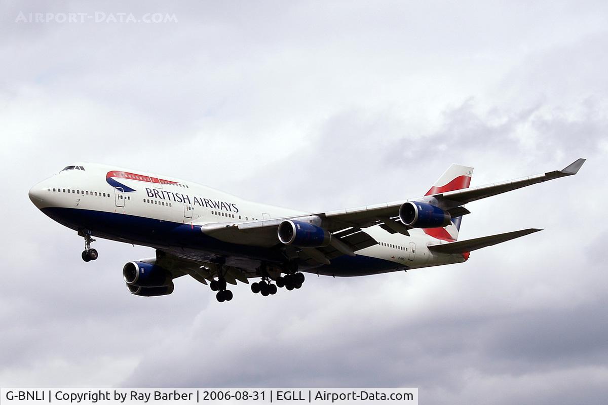 G-BNLI, 1990 Boeing 747-436 C/N 24051, Boeing 747-436 [24051] (British Airways) Heathrow~G 31/08/2006. On finals 27L.