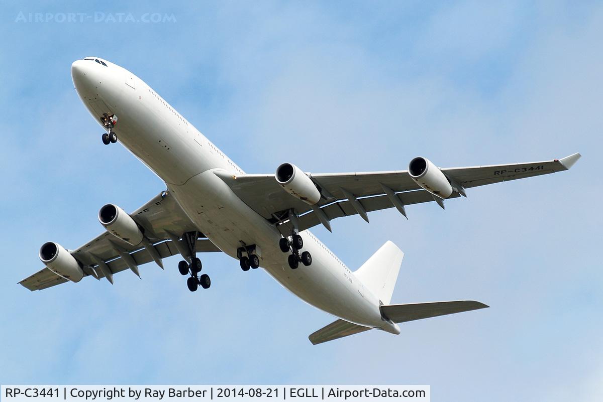 RP-C3441, 2002 Airbus A340-313X C/N 474, Airbus A340-313X [474] (Philippine Airlines) Home~G 21/08/2014. On approach 27R.