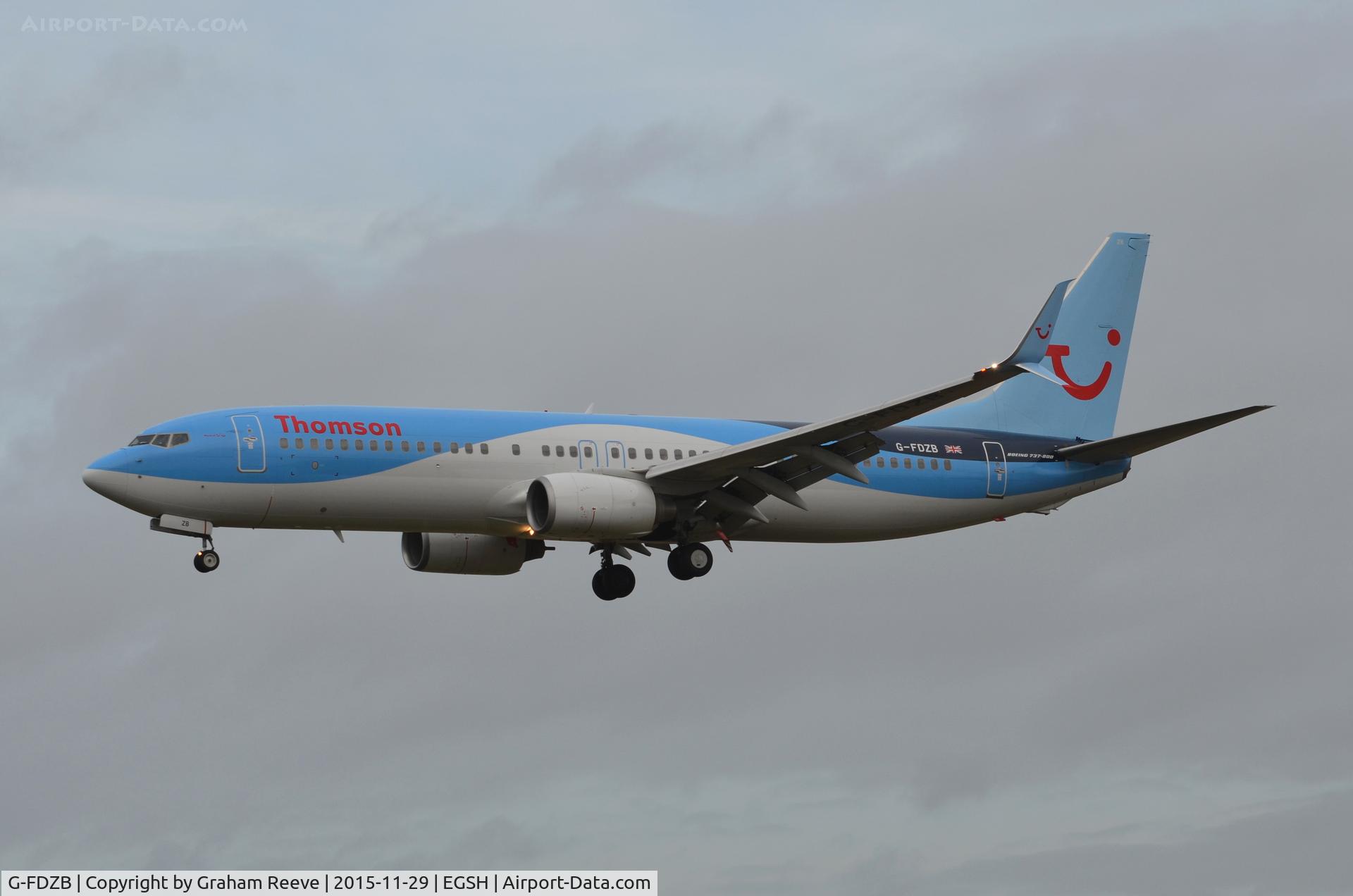 G-FDZB, 2007 Boeing 737-8K5 C/N 35131, Landing at Norwich.