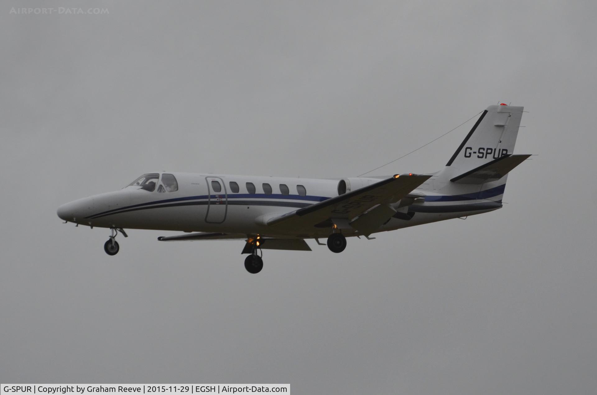G-SPUR, 1992 Cessna 550 Citation II C/N 550-0714, Landing at Norwich.