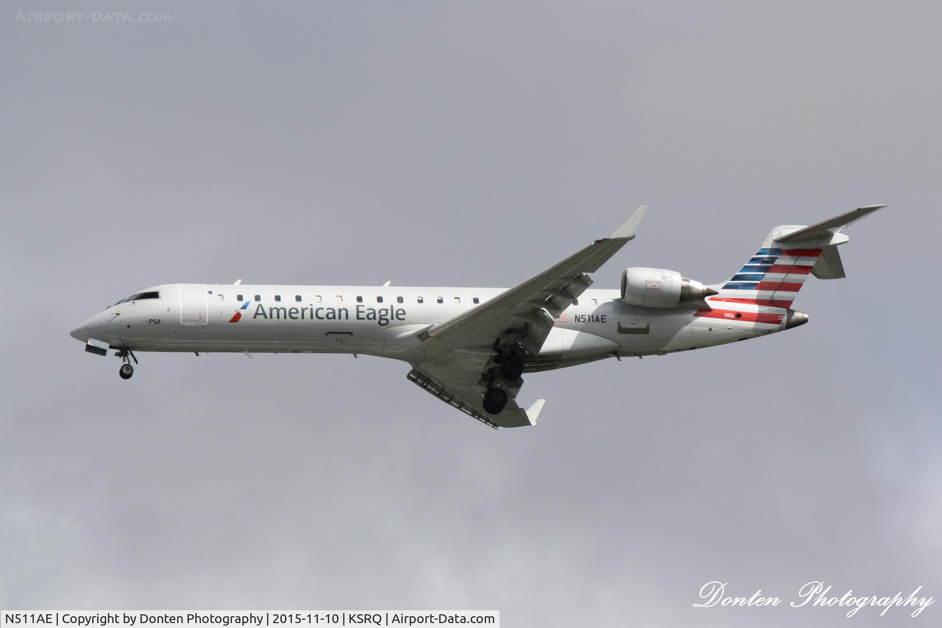 N511AE, 2003 Bombardier CRJ-701 (CL-600-2C10) Regional Jet C/N 10107, American Flight 5139 operated by PSA (N511AE) arrives at Sarasota-Bradenton International Airport following flight from Charlotte-Douglas International Airport