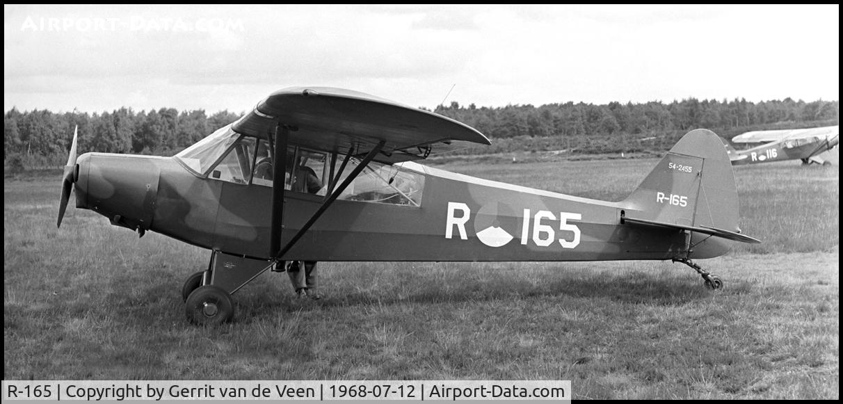 R-165, 1954 Piper L-21B Super Cub (PA-18-135) C/N 18-3855, the 54-2455 checking the flightplan while R-116 is taxiing out Ermelo LAS
