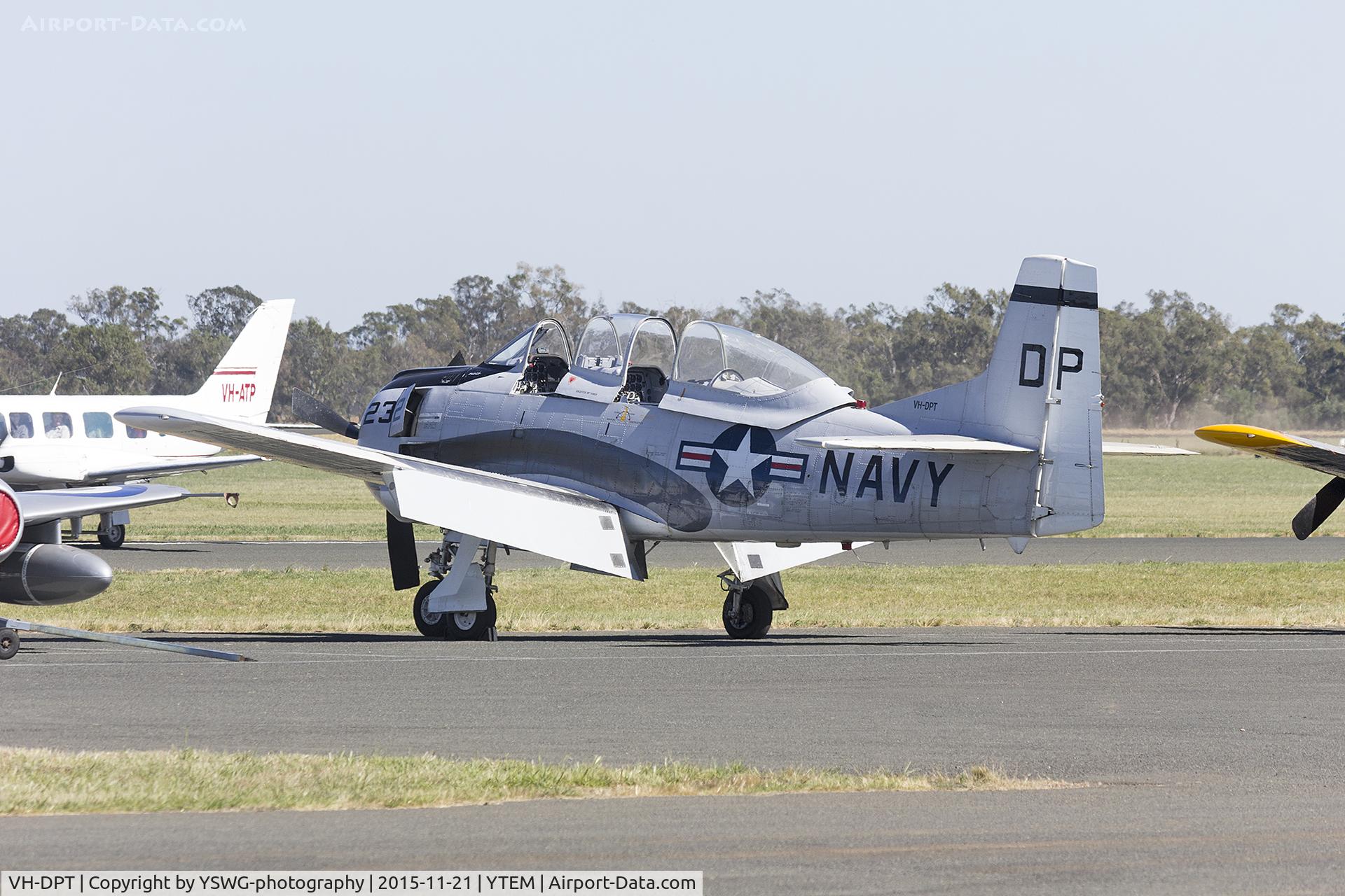 VH-DPT, 1955 North American T-28D Trojan C/N 200-303, Peter Thomson (VH-DPT) North American T-28D Trojan on the tarmac during the 2015 Warbirds Downunder Airshow at Temora.