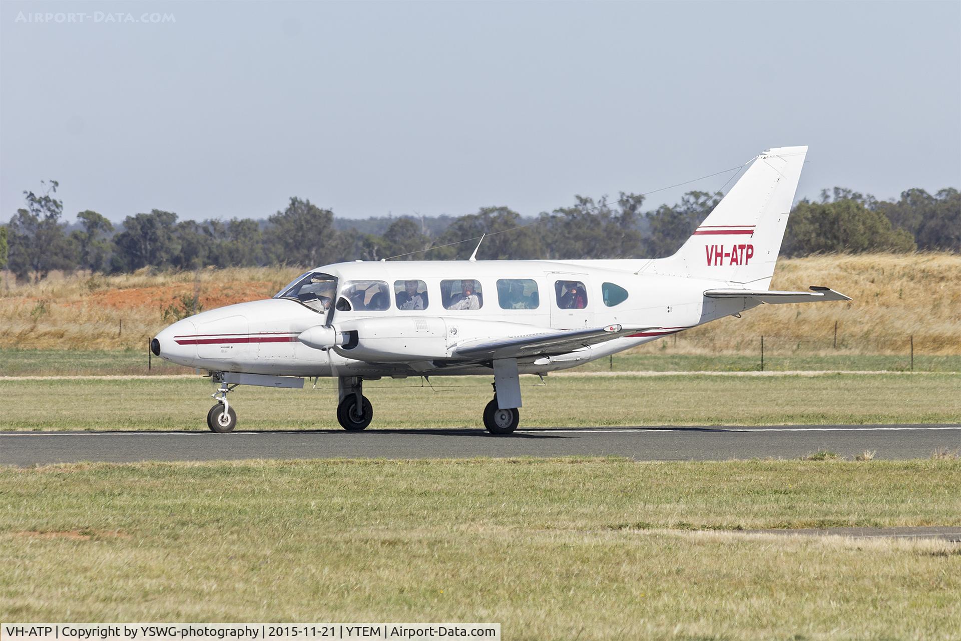 VH-ATP, 1974 Piper PA-31-350 Chieftain C/N 31-7405447, Aircraft Fleet Today (VH-ATP) Piper PA-31-350 Navajo Chieftain taxiing at Temora Airport.