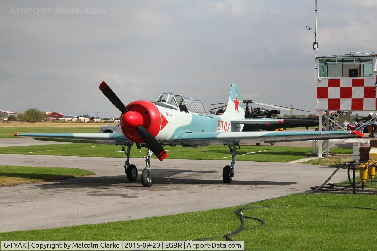 G-TYAK, 1989 Bacau Yak-52 C/N 899907, Bacau Yak-52 at The Real Aeroplane Club's Helicopter Fly-In, Breighton Airfield, September 20th 2015.