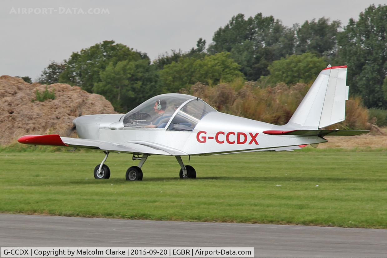 G-CCDX, 2003 Aerotechnik EV-97 Eurostar C/N PFA 315-14013, Aerotechnik EV-97 Eurostar at The Real Aeroplane Company's Helicopter Fly-In, Breighton Airfield, September 20th 2015.