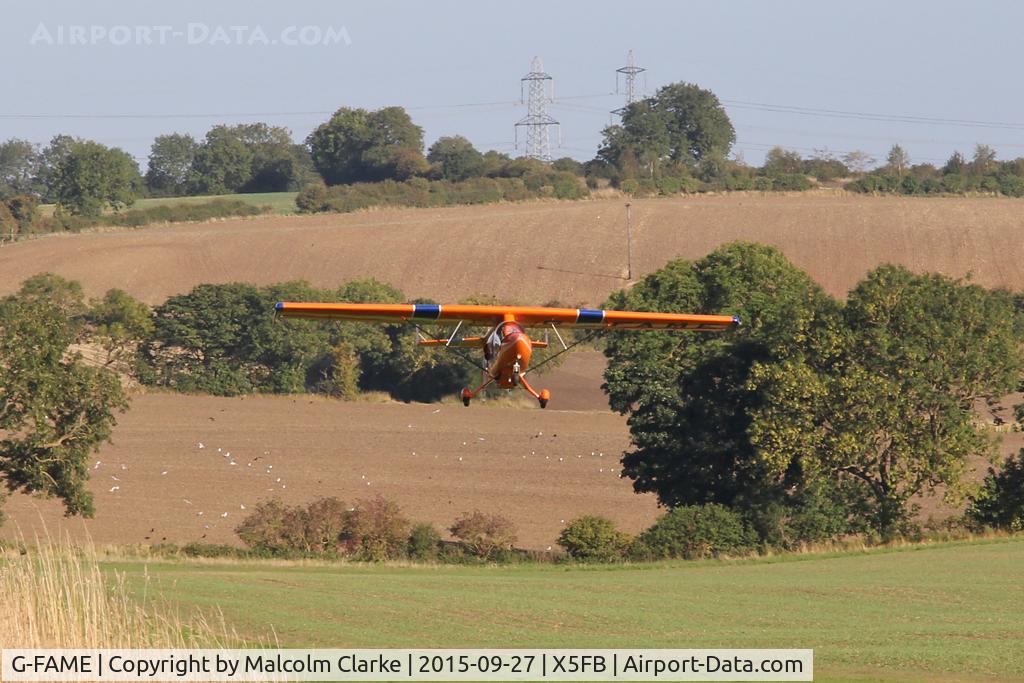 G-FAME, 1997 CFM Starstreak Shadow SA-II C/N PFA 206A-12973, Starstreak Shadow SA-II lifts off from 26 at Fishburn Airfield, September 6th 2015.