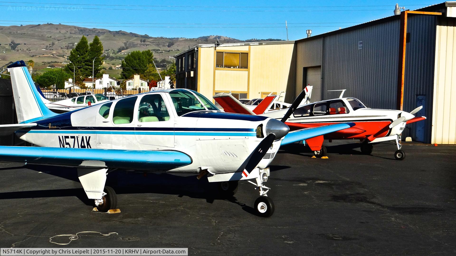 N5714K, 1964 Beech 35-B33 Debonair C/N CD-784, Locally-based 1964 Beechcraft Debonair parked in front of the Lafferty hangar at Reid Hillview Airport, San Jose, CA.