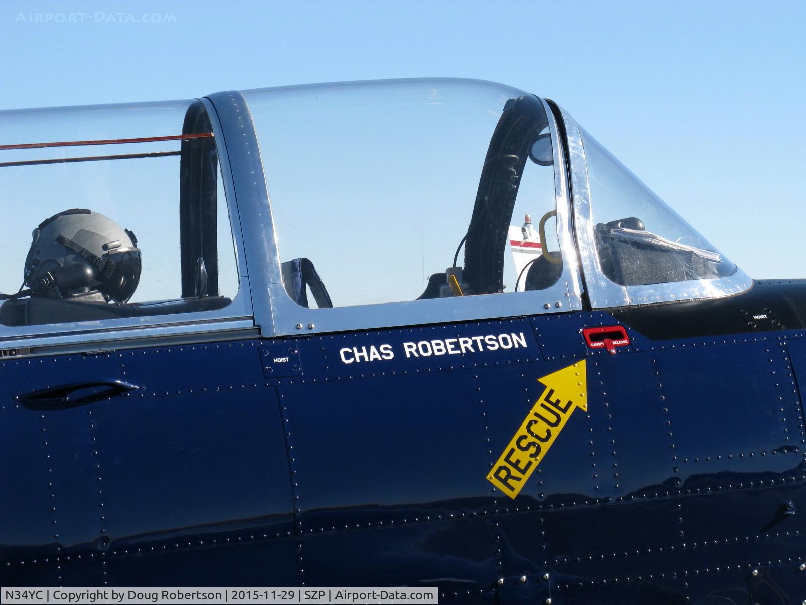 N34YC, Beech T-34A Mentor Mentor C/N G-810, Beech A45 MENTOR, Continental IO-520 285 Hp, a stunning upgrade and refinish, rescue latch and other stencil data, visitor with N341MR D45 MENTOR on transient line stopped for brunch.