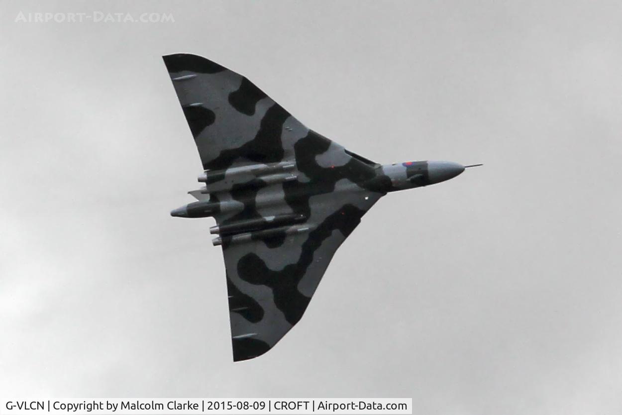 G-VLCN, 1960 Avro Vulcan B.2 C/N Set 12, Avro Vulcan B.2. A chance roadside opportunity as the aircraft circles Croft race track on its last flight over Co Durham. August 9th 2015.