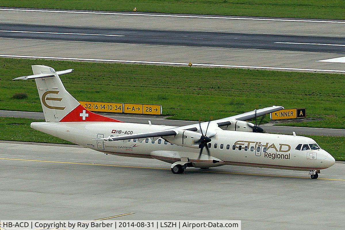 HB-ACD, 2001 ATR 72-212A C/N 668, Aerospatiale ATR-72-212A [668] (Darwin Airlines/Etihad Regional) Zurich~HB 31/08/2014